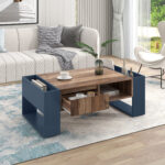 Wood Grain Coffee Table, with One Handleless Drawer, One Storage Compartment and Rear Storage, Double-Sided - Image 4