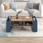 Wood Grain Coffee Table, with One Handleless Drawer, One Storage Compartment and Rear Storage, Double-Sided - Image 5
