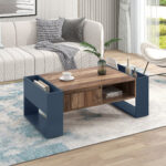 Wood Grain Coffee Table, with One Handleless Drawer, One Storage Compartment and Rear Storage, Double-Sided - Image 6