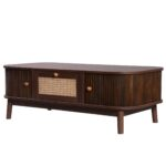 Rattan Coffee Table, Drawers with Rattan and Sliding Doors with Solid Wood Slats, Solid Wood Material - Image 17