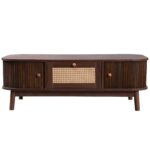 Rattan Coffee Table, Drawers with Rattan and Sliding Doors with Solid Wood Slats, Solid Wood Material - Image 19