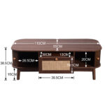 Rattan Coffee Table, Drawers with Rattan and Sliding Doors with Solid Wood Slats, Solid Wood Material - Image 2