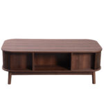 Rattan Coffee Table, Drawers with Rattan and Sliding Doors with Solid Wood Slats, Solid Wood Material - Image 5