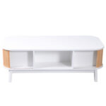 Rattan Coffee Table, Drawers with Rattan and Sliding Doors with Solid Wood Slats, Solid Wood Material - Image 13