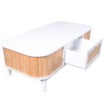 Rattan Coffee Table, Drawers with Rattan and Sliding Doors with Solid Wood Slats, Solid Wood Material - Image 14
