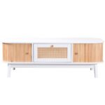 Rattan Coffee Table, Drawers with Rattan and Sliding Doors with Solid Wood Slats, Solid Wood Material - Image 15
