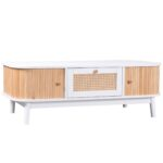 Rattan Coffee Table, Drawers with Rattan and Sliding Doors with Solid Wood Slats, Solid Wood Material - Image 16