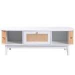 Rattan Coffee Table, Drawers with Rattan and Sliding Doors with Solid Wood Slats, Solid Wood Material - Image 18