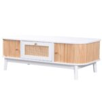 Rattan Coffee Table, Drawers with Rattan and Sliding Doors with Solid Wood Slats, Solid Wood Material - Image 21