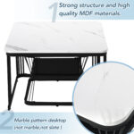 2-Piece Set Modern Side Tables, MDF in Marble Look, White High-Gloss Black Steel Frame - Image 8