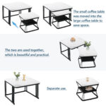 2-Piece Set Modern Side Tables, MDF in Marble Look, White High-Gloss Black Steel Frame - Image 9