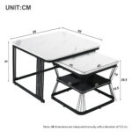 2-Piece Set Modern Side Tables, MDF in Marble Look, White High-Gloss Black Steel Frame - Image 10