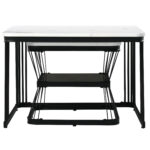 2-Piece Set Modern Side Tables, MDF in Marble Look, White High-Gloss Black Steel Frame - Image 14