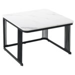 2-Piece Set Modern Side Tables, MDF in Marble Look, White High-Gloss Black Steel Frame - Image 19