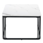 2-Piece Set Modern Side Tables, MDF in Marble Look, White High-Gloss Black Steel Frame - Image 21