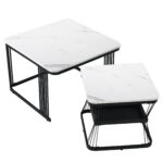 2-Piece Set Modern Side Tables, MDF in Marble Look, White High-Gloss Black Steel Frame - Image 25