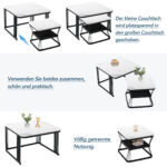 2-Piece Set Modern Side Tables, MDF in Marble Look, White High-Gloss Black Steel Frame - Image 39