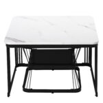 2-Piece Set Modern Side Tables, MDF in Marble Look, White High-Gloss Black Steel Frame - Image 4