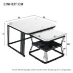 2-Piece Set Modern Side Tables, MDF in Marble Look, White High-Gloss Black Steel Frame - Image 46