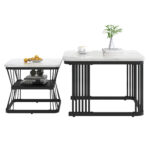 2-Piece Set Modern Side Tables, MDF in Marble Look, White High-Gloss Black Steel Frame - Image 47