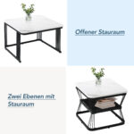 2-Piece Set Modern Side Tables, MDF in Marble Look, White High-Gloss Black Steel Frame - Image 49