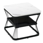 2-Piece Set Modern Side Tables, MDF in Marble Look, White High-Gloss Black Steel Frame - Image 57