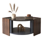 Coffee Table, Textured Coffee Table in Marble and Walnut Contrast Colors, Living Room Table