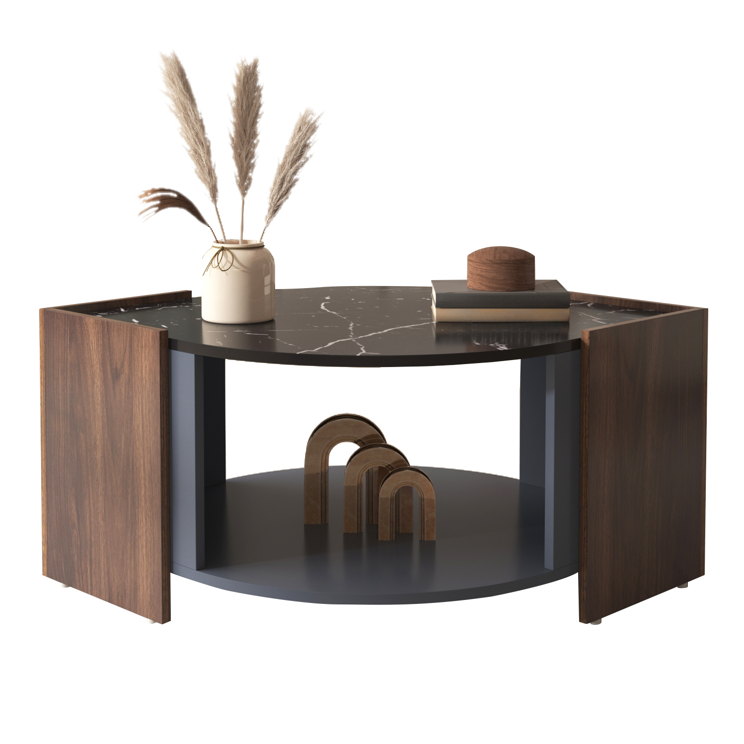 Coffee Table, Textured Coffee Table in Marble and Walnut Contrast Colors, Living Room Table