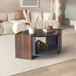 Coffee Table, Textured Coffee Table in Marble and Walnut Contrast Colors, Living Room Table - Image 9
