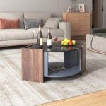 Coffee Table, Textured Coffee Table in Marble and Walnut Contrast Colors, Living Room Table - Image 3