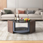 Coffee Table, Textured Coffee Table in Marble and Walnut Contrast Colors, Living Room Table - Image 5