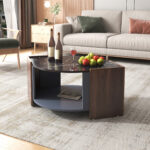 Coffee Table, Textured Coffee Table in Marble and Walnut Contrast Colors, Living Room Table - Image 6