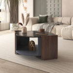 Coffee Table, Textured Coffee Table in Marble and Walnut Contrast Colors, Living Room Table - Image 7