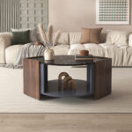 Coffee Table, Textured Coffee Table in Marble and Walnut Contrast Colors, Living Room Table - Image 8