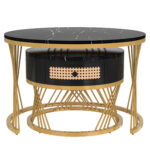 2 in 1 Round MDF Coffee Table, Side Table with Marble Table Top and Drawers Made of Plastic - Image 14
