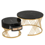 2 in 1 Round MDF Coffee Table, Side Table with Marble Table Top and Drawers Made of Plastic - Image 16