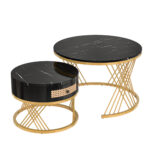2 in 1 Round MDF Coffee Table, Side Table with Marble Table Top and Drawers Made of Plastic - Image 17