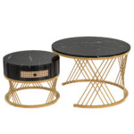 2 in 1 Round MDF Coffee Table, Side Table with Marble Table Top and Drawers Made of Plastic - Image 18
