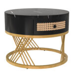 2 in 1 Round MDF Coffee Table, Side Table with Marble Table Top and Drawers Made of Plastic - Image 23