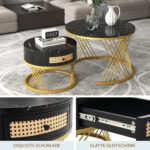 2 in 1 Round MDF Coffee Table, Side Table with Marble Table Top and Drawers Made of Plastic - Image 3