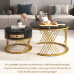 2 in 1 Round MDF Coffee Table, Side Table with Marble Table Top and Drawers Made of Plastic - Image 6