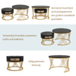 2 in 1 Round MDF Coffee Table, Side Table with Marble Table Top and Drawers Made of Plastic - Image 8