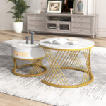 2 in 1 Round MDF Coffee Table, Side Table with Marble Table Top and Drawers Made of Plastic - Image 12