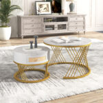 2 in 1 Round MDF Coffee Table, Side Table with Marble Table Top and Drawers Made of Plastic - Image 13