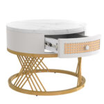 2 in 1 Round MDF Coffee Table, Side Table with Marble Table Top and Drawers Made of Plastic - Image 14