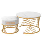 2 in 1 Round MDF Coffee Table, Side Table with Marble Table Top and Drawers Made of Plastic - Image 15
