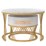 2 in 1 Round MDF Coffee Table, Side Table with Marble Table Top and Drawers Made of Plastic - Image 16