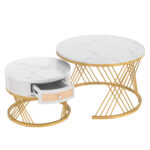 2 in 1 Round MDF Coffee Table, Side Table with Marble Table Top and Drawers Made of Plastic - Image 18