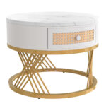 2 in 1 Round MDF Coffee Table, Side Table with Marble Table Top and Drawers Made of Plastic - Image 22
