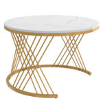 2 in 1 Round MDF Coffee Table, Side Table with Marble Table Top and Drawers Made of Plastic - Image 23
